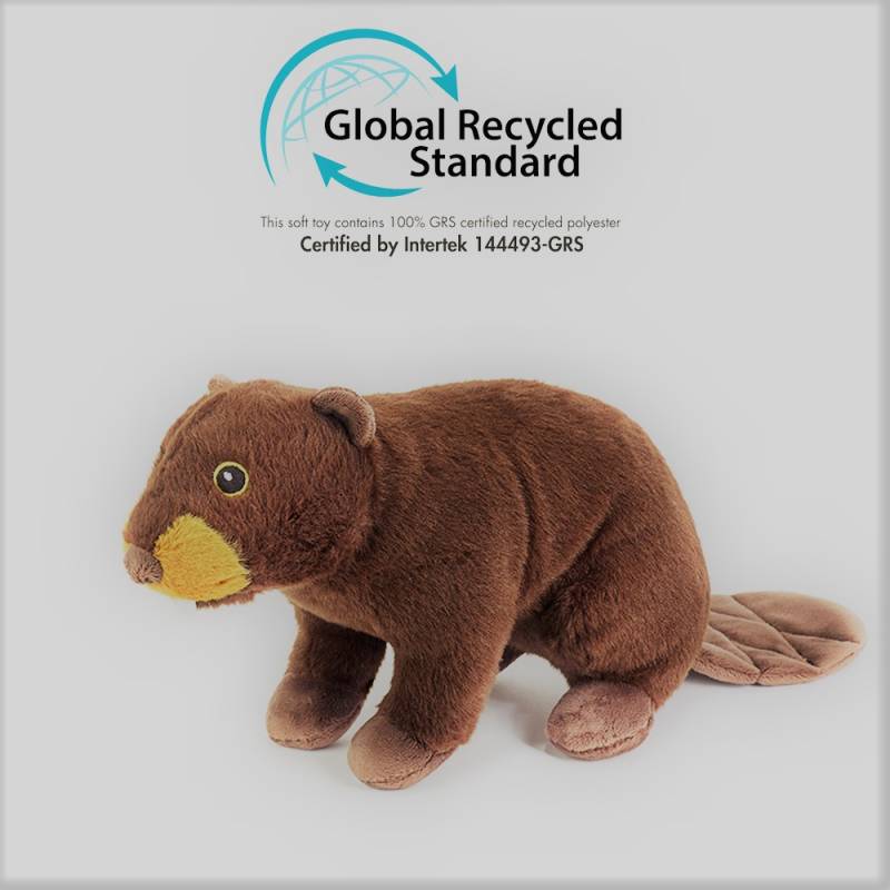 Beaver plush h.16cm. & l.27cm. Eco-Friendly Green Stuffed Animals at Paris in France